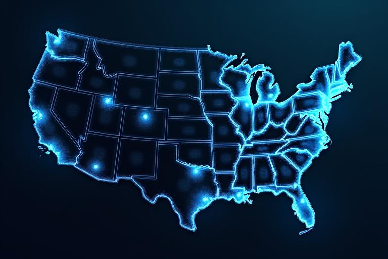 Conceptual interactive map highlighting active legislative sessions across the USA